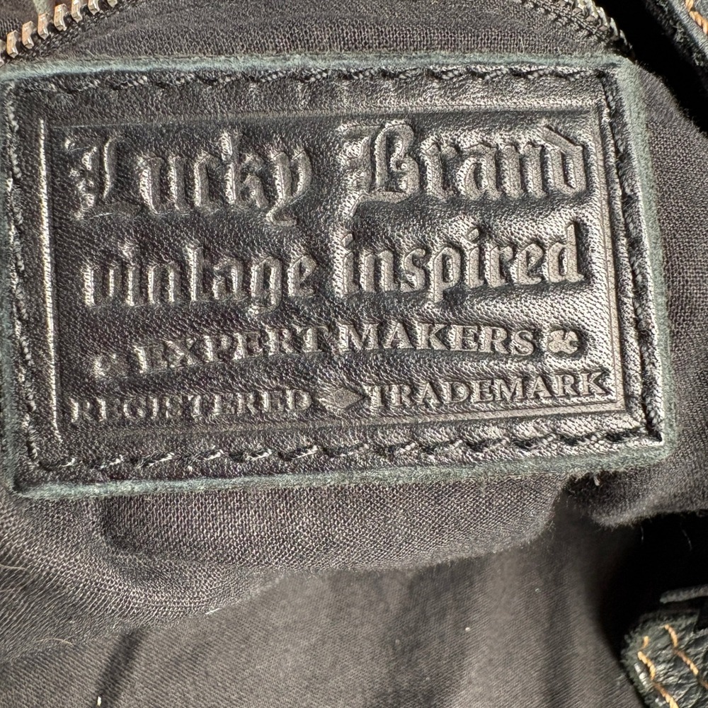 Lucky Brand Vintage Inspired Black Pebbled Leather Hobo Bag Whipstitch Detail - Picture 2 of 13